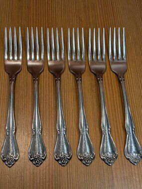 Lot of 6 Oneida Rogers ARBOR ROSE TRUE ROSE Stainless 7.25" Dinner Fork Set GUC